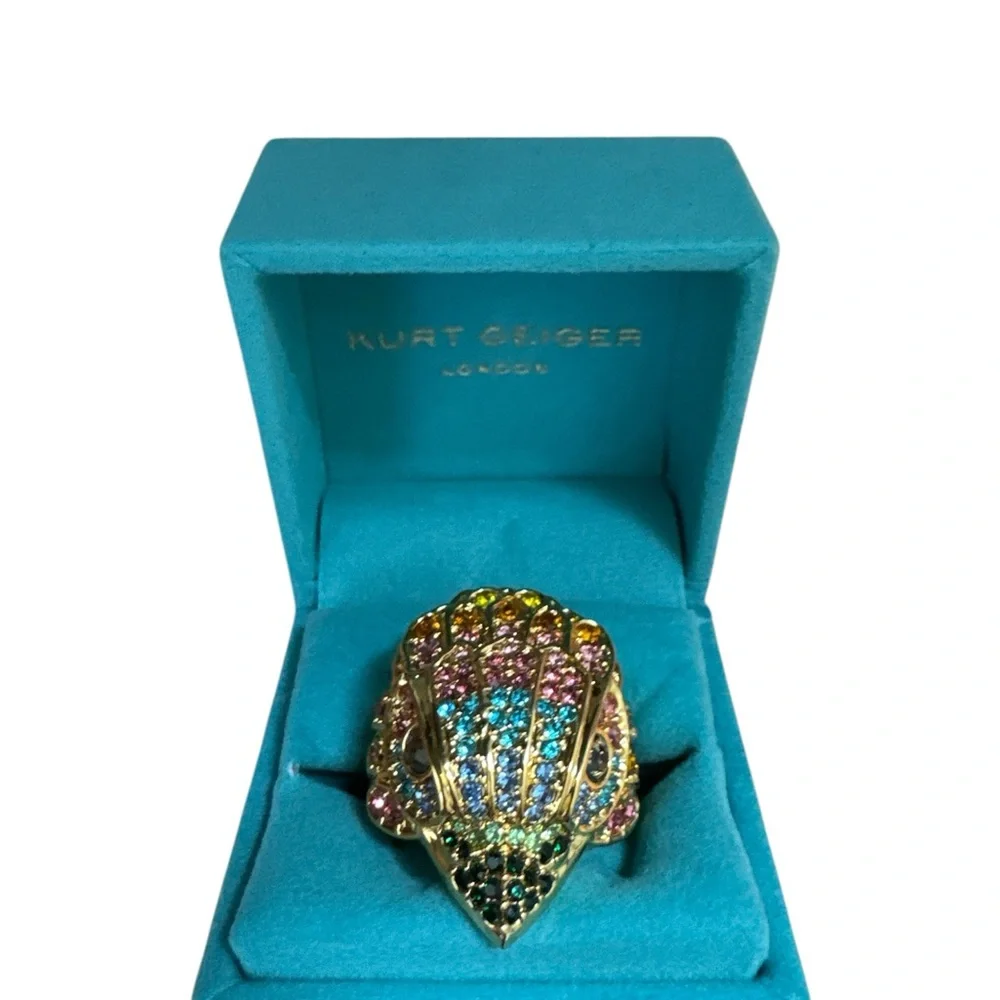 Kurt Geiger Multicolor Crystal Eagle Ring, Gold and Red Cocktail Ring. Box inc.
